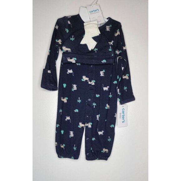 CARTER'S LITTLE BABY SLEEP & PLAY GOWN /BODYSUIT HAT SOCKS NAVY BLUE SIZE 3M - Picture 1 of 11